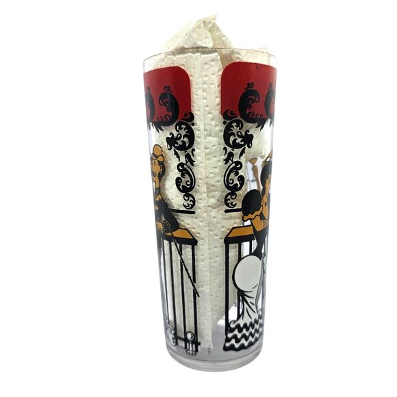 Hazel Atlas Gay 90s Saloon Bar Tumbler Red & Black 12 Oz Retro Glassware Vintage - Picture 6 of 9
